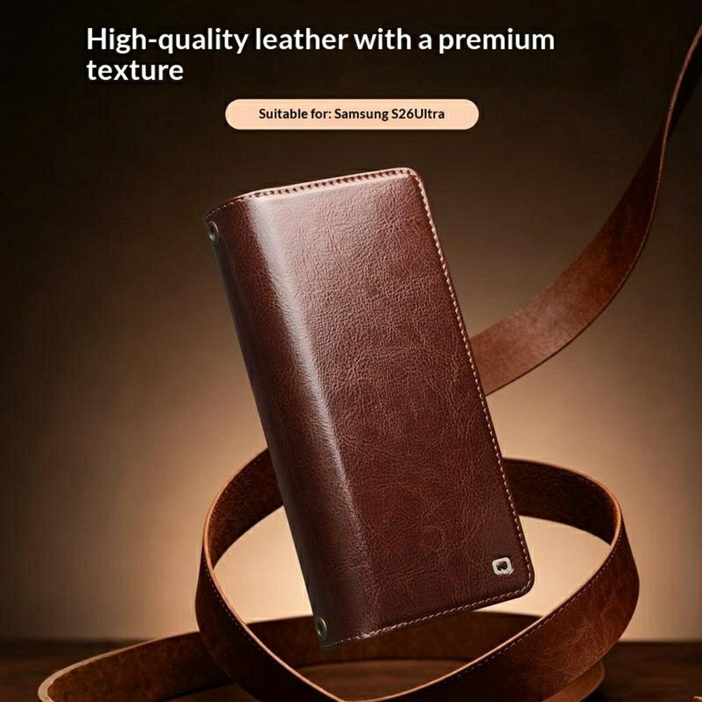 QIALINO til Samsung Galaxy S26 Ultra Etui i Spaltlæder, Aftageligt 2-i-1 Pung Telefoncover med Lang Rem og Håndledsrem