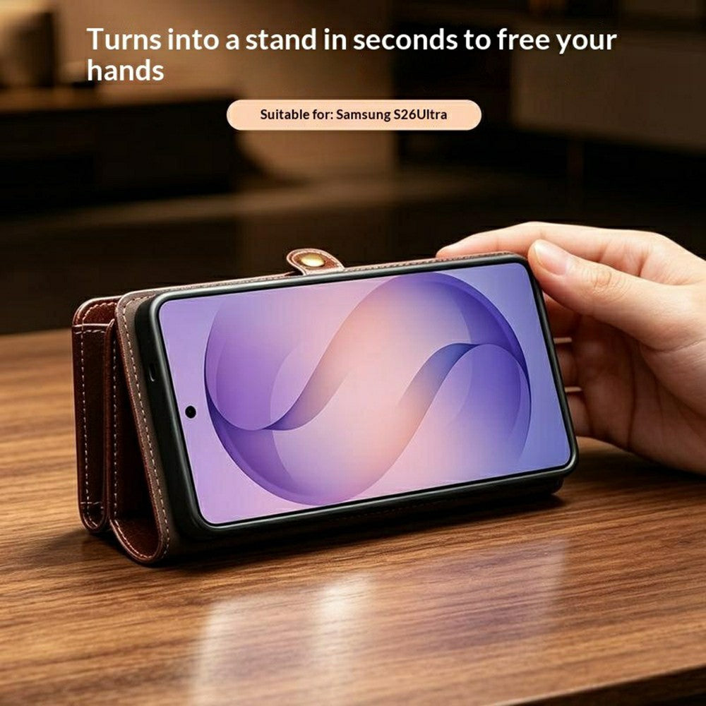 QIALINO til Samsung Galaxy S26 Ultra Etui i Spaltlæder, Aftageligt 2-i-1 Pung Telefoncover med Lang Rem og Håndledsrem