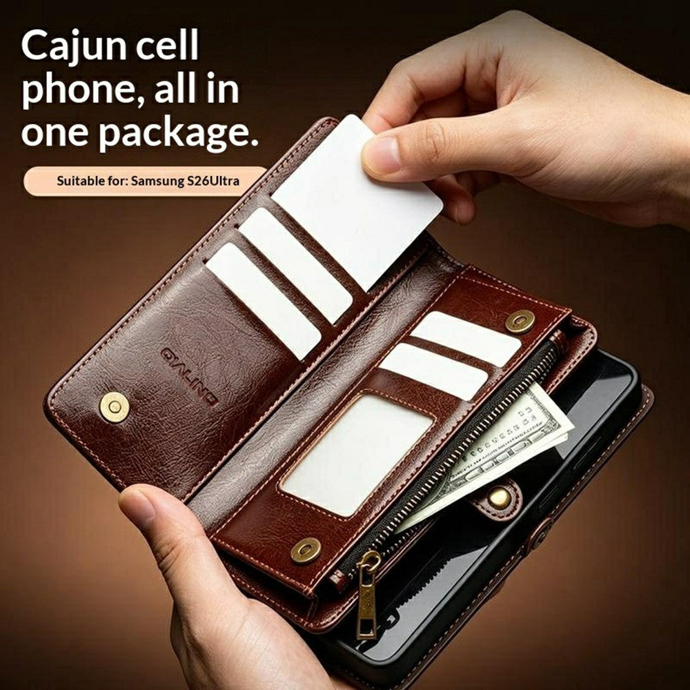 QIALINO til Samsung Galaxy S26 Ultra Etui i Spaltlæder, Aftageligt 2-i-1 Pung Telefoncover med Lang Rem og Håndledsrem