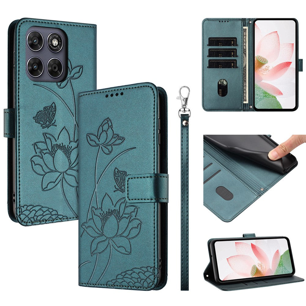 For Motorola Edge 70 Pro 5G Case Wallet Stand Lotus Imprint Leather Phone Cover with Wrist Strap