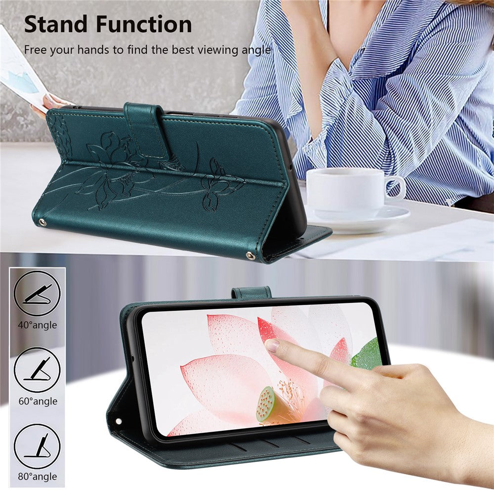 For Motorola Edge 70 Pro 5G Case Wallet Stand Lotus Imprint Leather Phone Cover with Wrist Strap