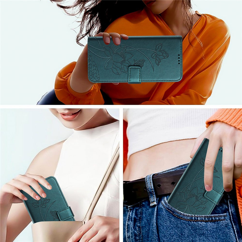 For Motorola Edge 70 Pro 5G Case Wallet Stand Lotus Imprint Leather Phone Cover with Wrist Strap