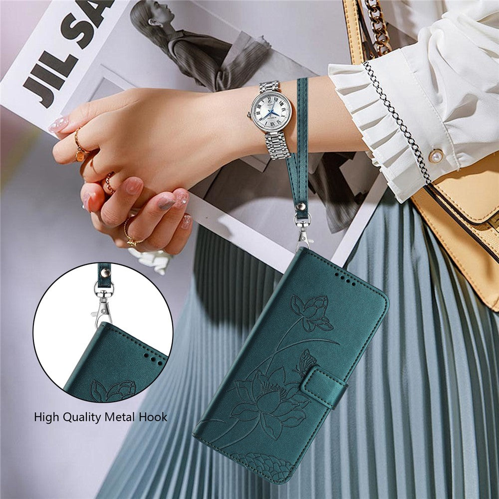 For Motorola Edge 70 Pro 5G Case Wallet Stand Lotus Imprint Leather Phone Cover with Wrist Strap
