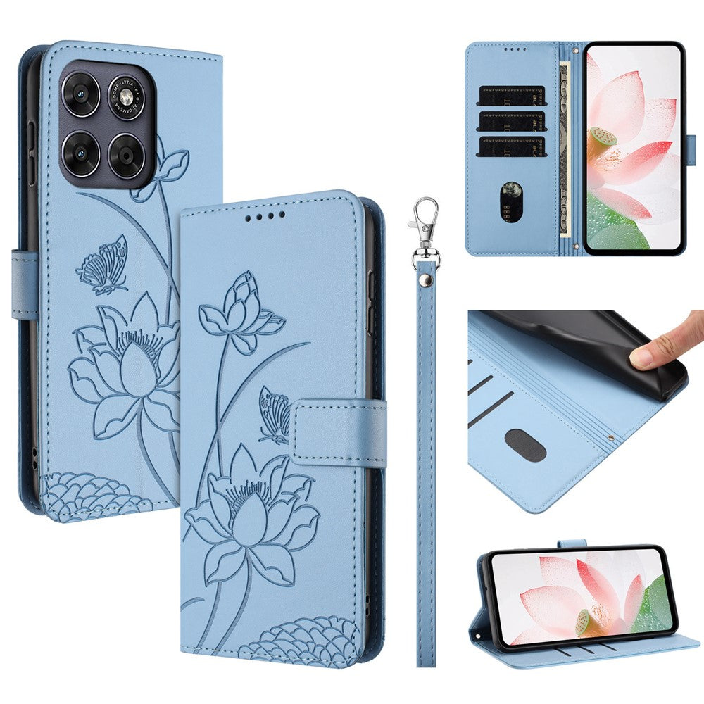 For Motorola Edge 70 Pro 5G Case Wallet Stand Lotus Imprint Leather Phone Cover with Wrist Strap