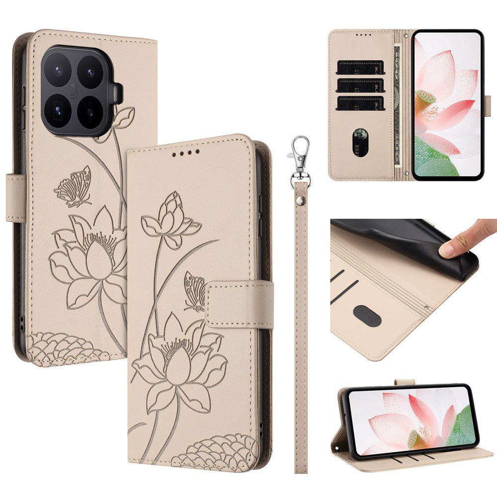 For Xiaomi 17T Case Wallet Stand Lotus Imprint Leather Phone Cover with Wrist Strap