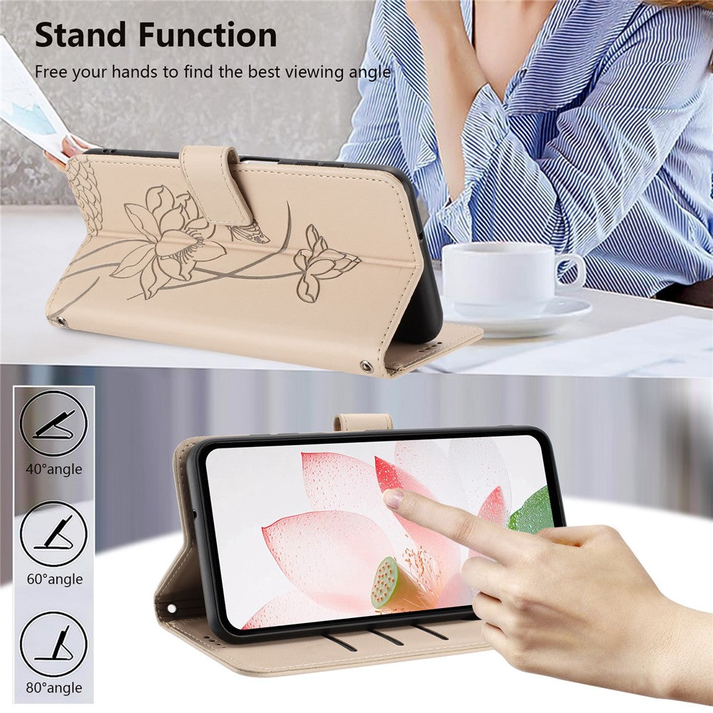 For Xiaomi 17T Case Wallet Stand Lotus Imprint Leather Phone Cover with Wrist Strap