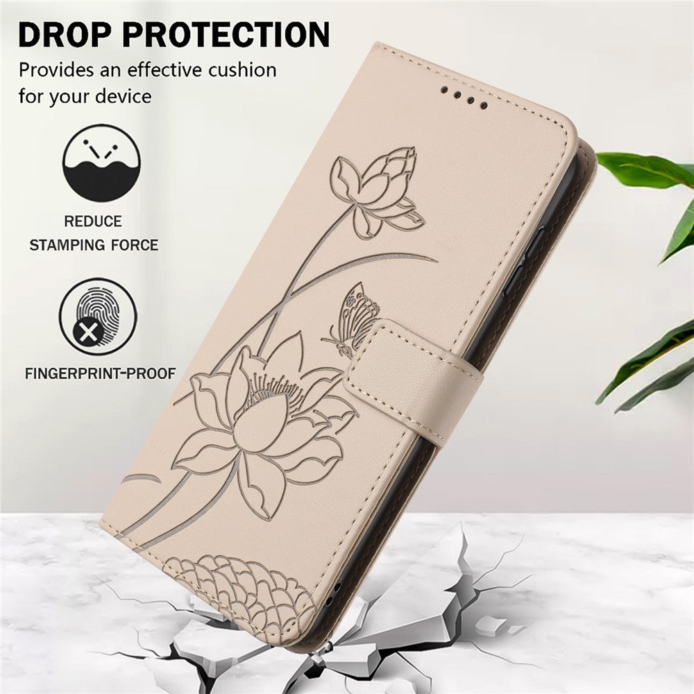 For Xiaomi 17T Case Wallet Stand Lotus Imprint Leather Phone Cover with Wrist Strap