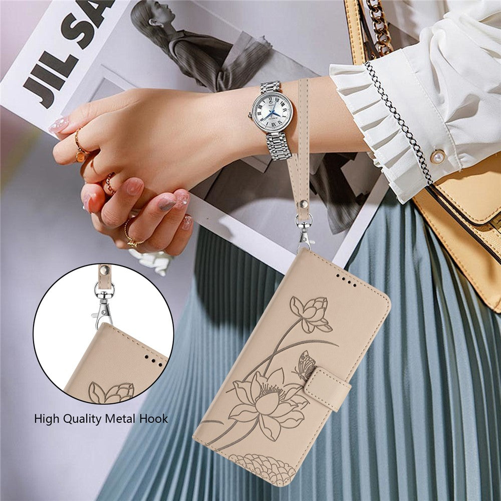 For Xiaomi 17T Case Wallet Stand Lotus Imprint Leather Phone Cover with Wrist Strap