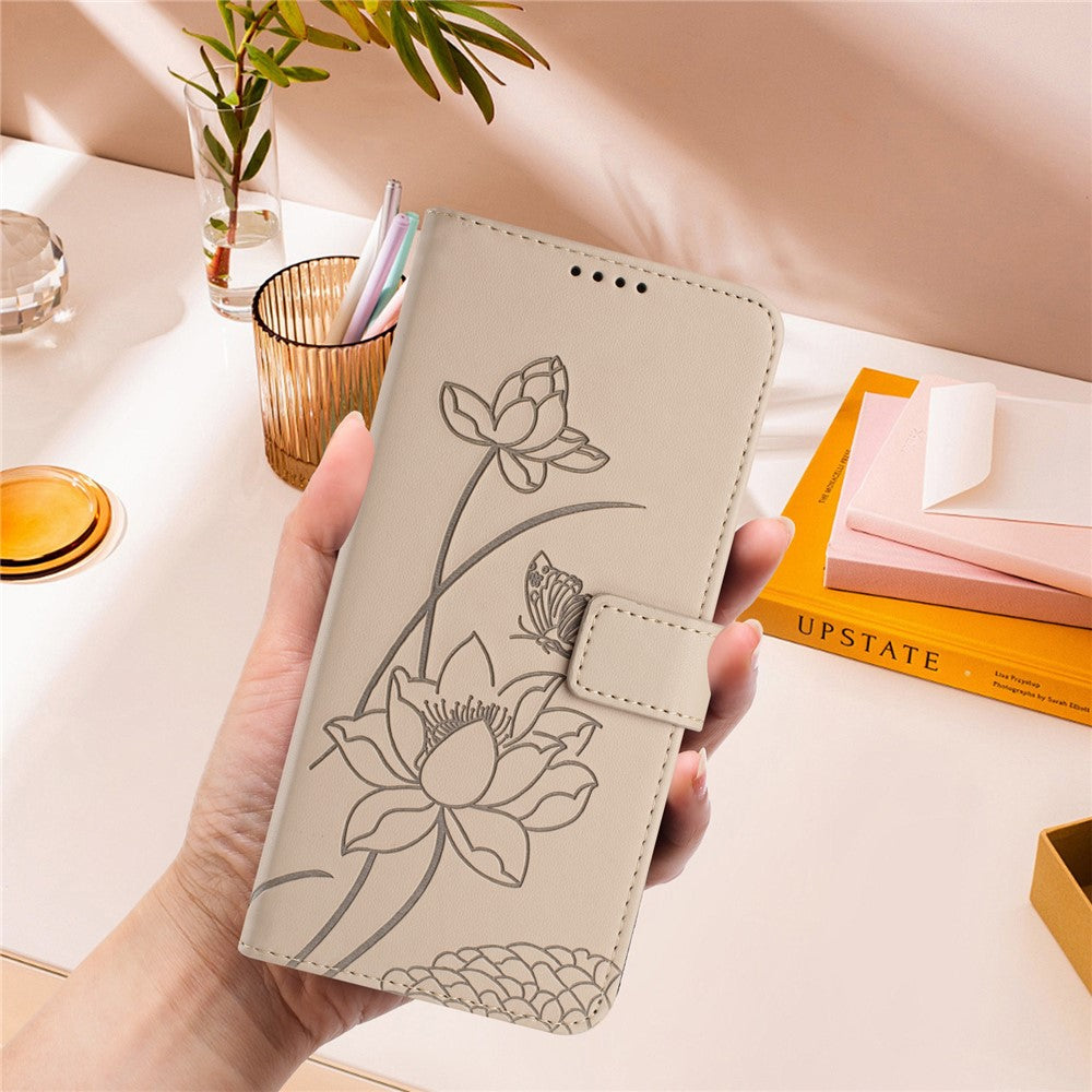 For Xiaomi 17T Case Wallet Stand Lotus Imprint Leather Phone Cover with Wrist Strap