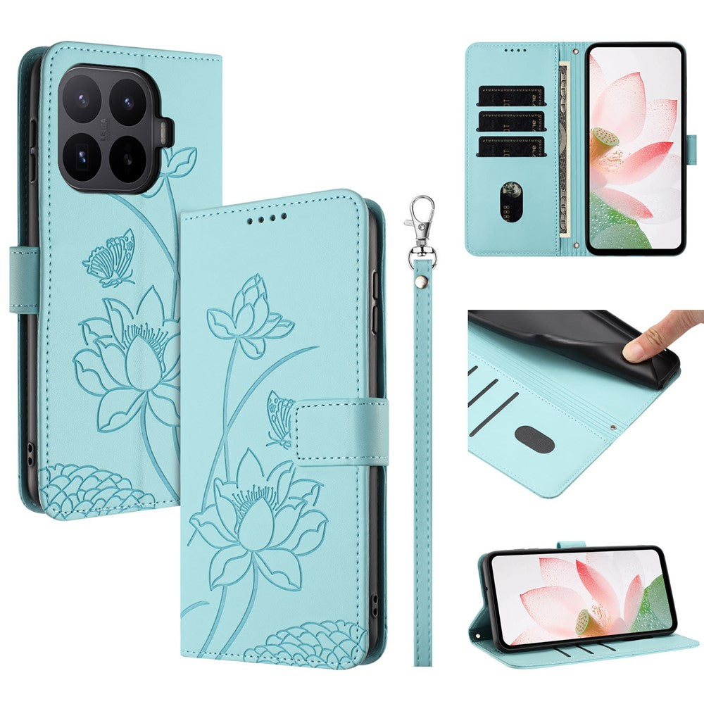 For Xiaomi 17T Case Wallet Stand Lotus Imprint Leather Phone Cover with Wrist Strap