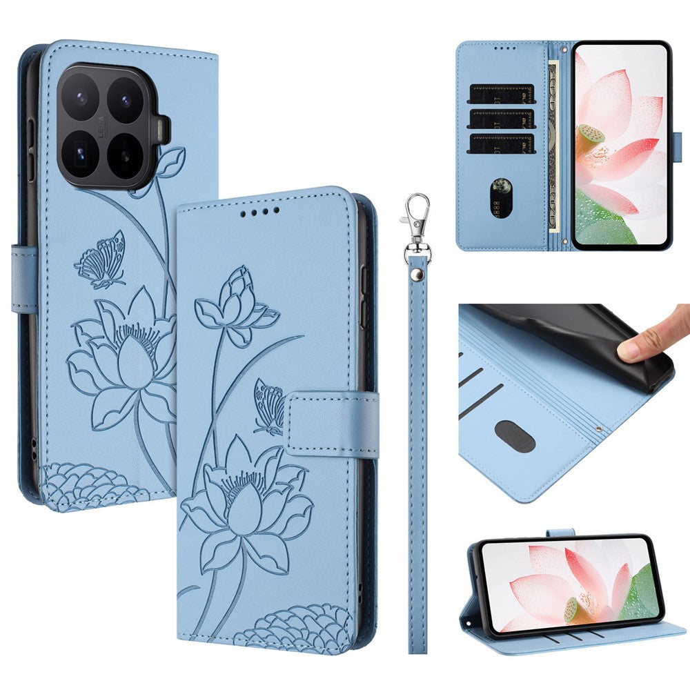 For Xiaomi 17T Case Wallet Stand Lotus Imprint Leather Phone Cover with Wrist Strap