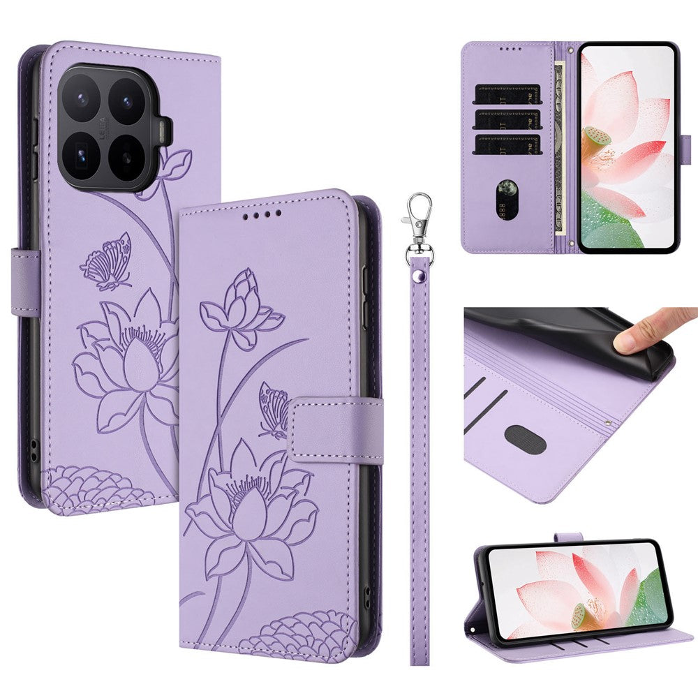 For Xiaomi 17T Case Wallet Stand Lotus Imprint Leather Phone Cover with Wrist Strap