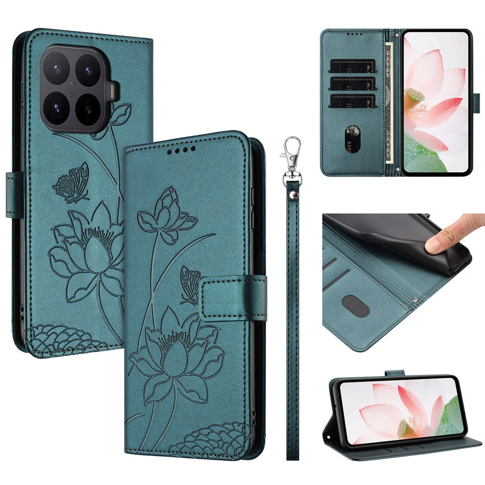 For Xiaomi 17T Case Wallet Stand Lotus Imprint Leather Phone Cover with Wrist Strap