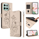 For Honor 600 Smart 5G / X7e Plus 5G Case Wallet Stand Lotus Imprint Leather Phone Cover with Wrist Strap
