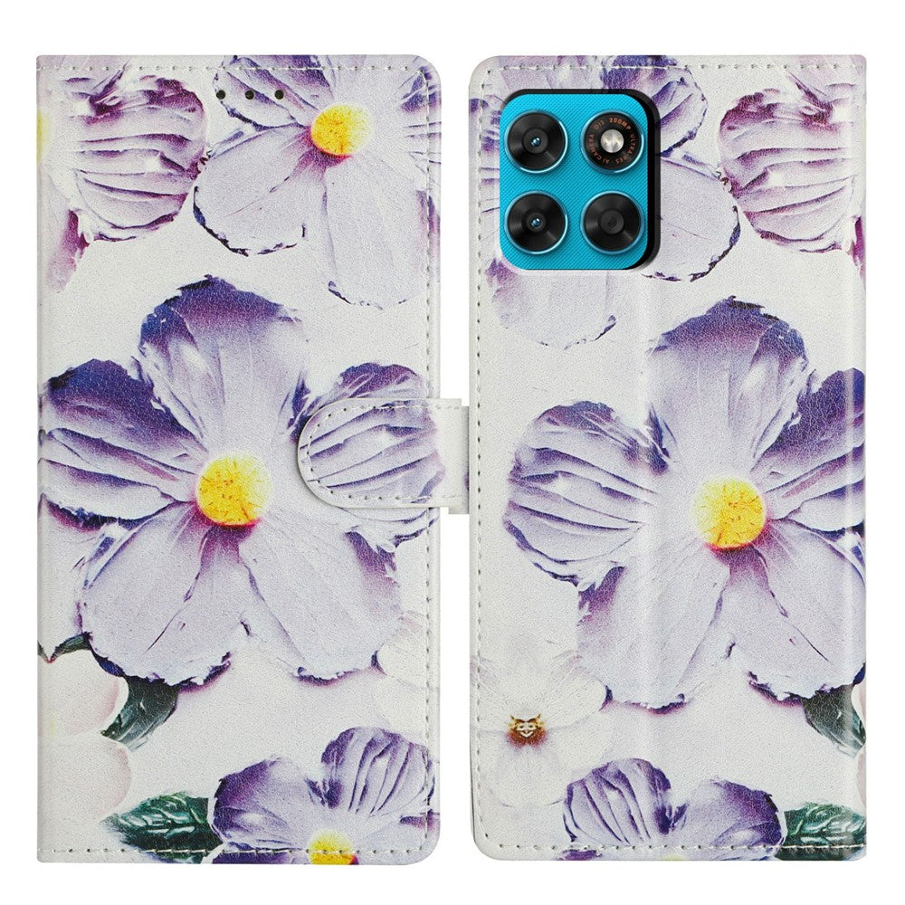 For Motorola Moto G87 5G Case Pattern Printing Wallet Stand Flip Leather Phone Cover with Strap
