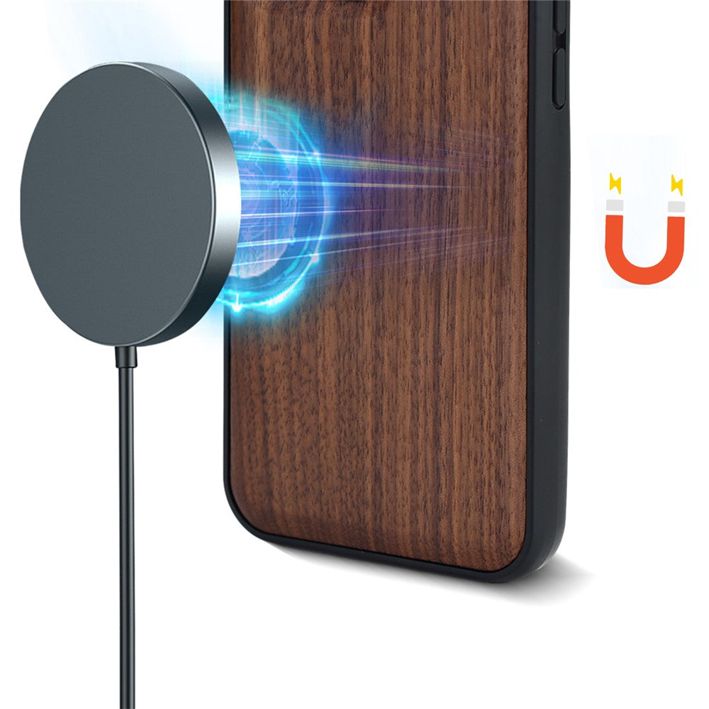 For iPhone 17 Pro Max Magnetic Case Wood + PC + TPU Shockproof Protective Phone Cover