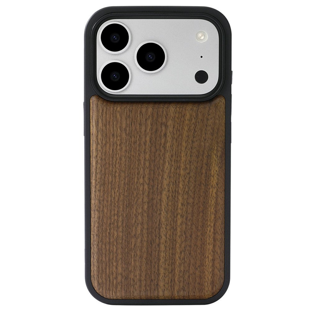 För iPhone 17 Pro Magnetiskt Fodral Trä + PC + TPU Stötsäkert Skyddande Telefonfodral