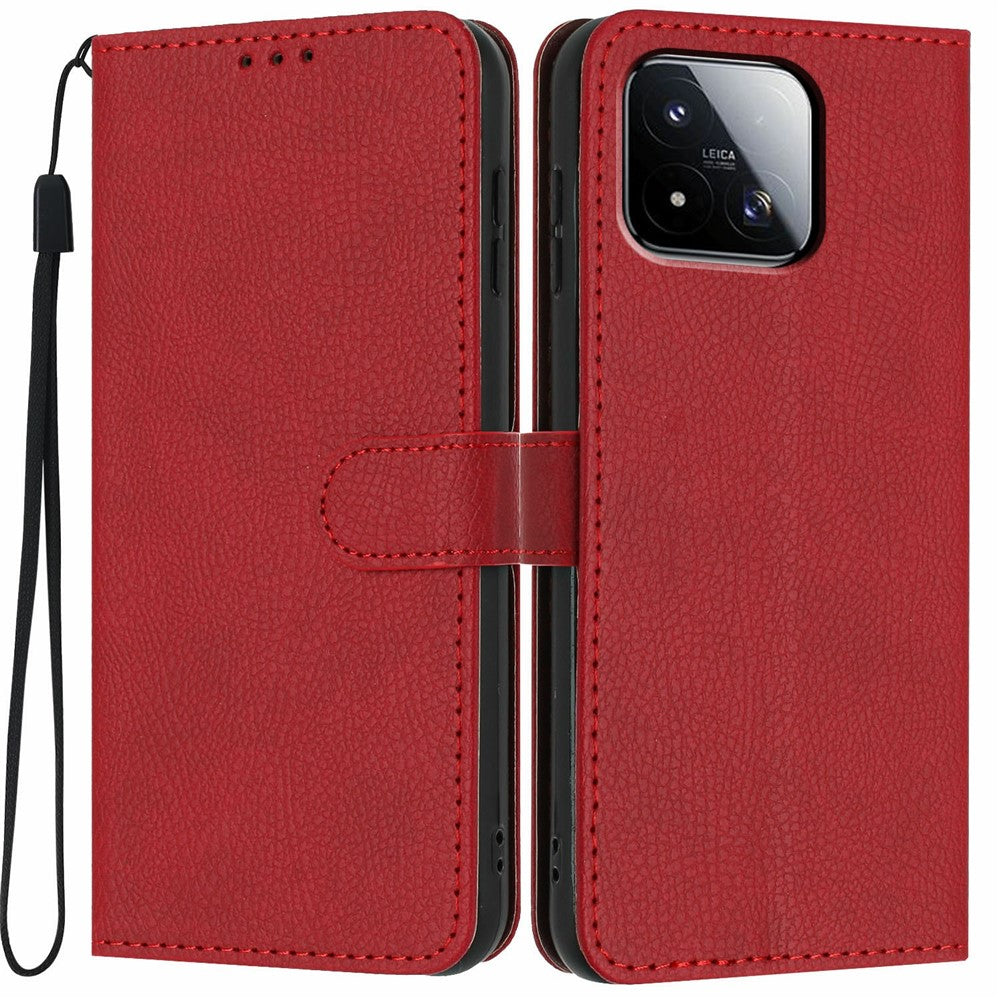 For Xiaomi 17 Max Wallet Case Litchi Texture Leather Flip Cover with Card Slots and Hand Strap