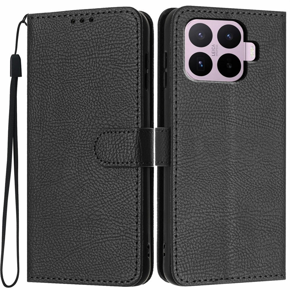 For Xiaomi 17T Wallet Case Litchi Texture Leather Flip Cover with Card Slots and Hand Strap
