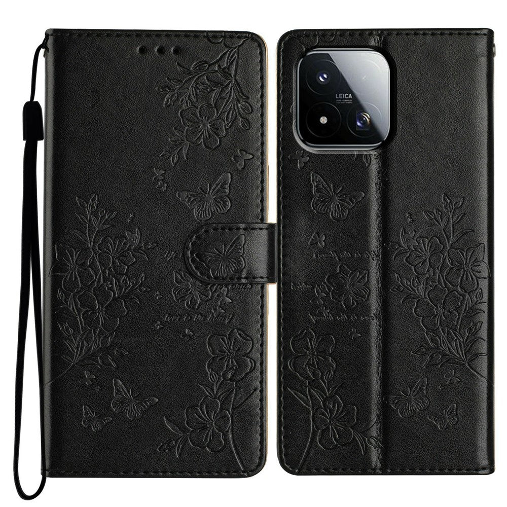For Xiaomi 17 Max Wallet Phone Case Butterfly Floral Imprint Leather Flip Cover with Strap
