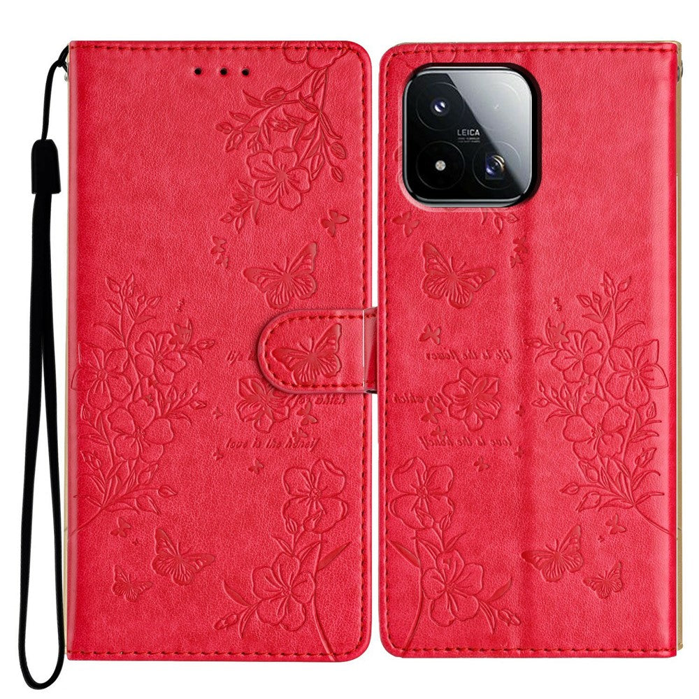 For Xiaomi 17 Max Wallet Phone Case Butterfly Floral Imprint Leather Flip Cover with Strap