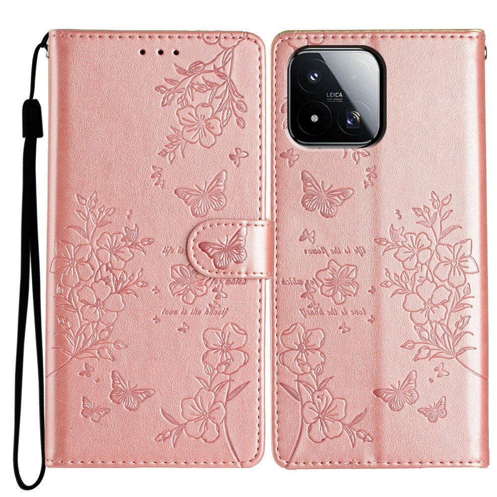 For Xiaomi 17 Max Wallet Phone Case Butterfly Floral Imprint Leather Flip Cover with Strap