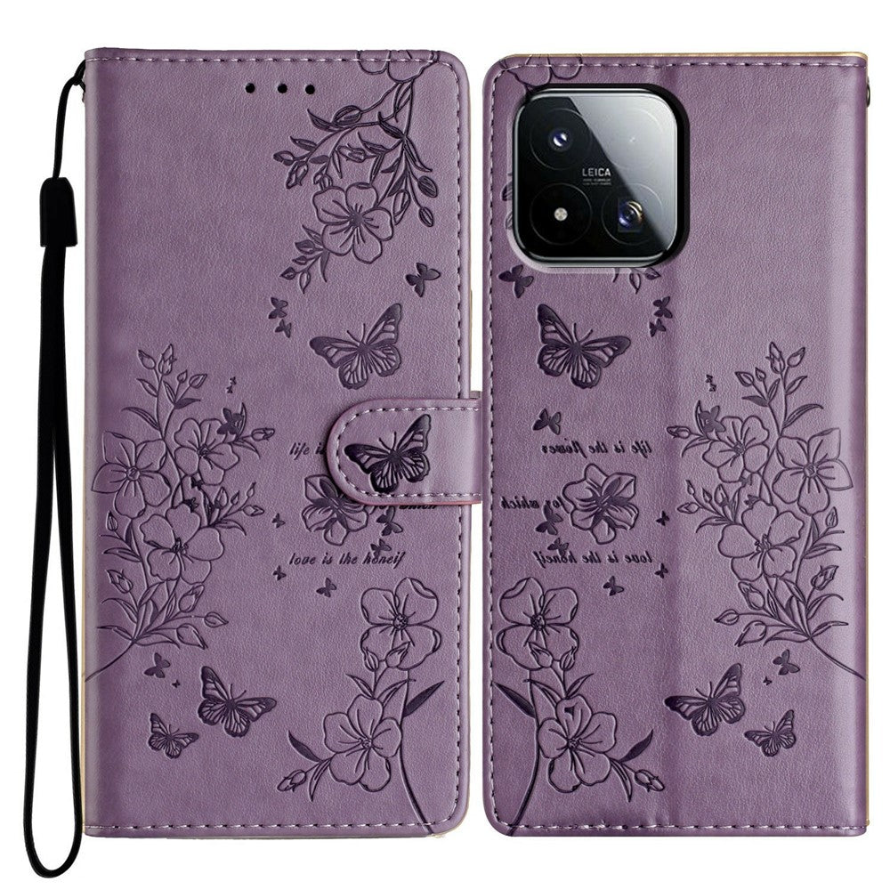 For Xiaomi 17 Max Wallet Phone Case Butterfly Floral Imprint Leather Flip Cover with Strap