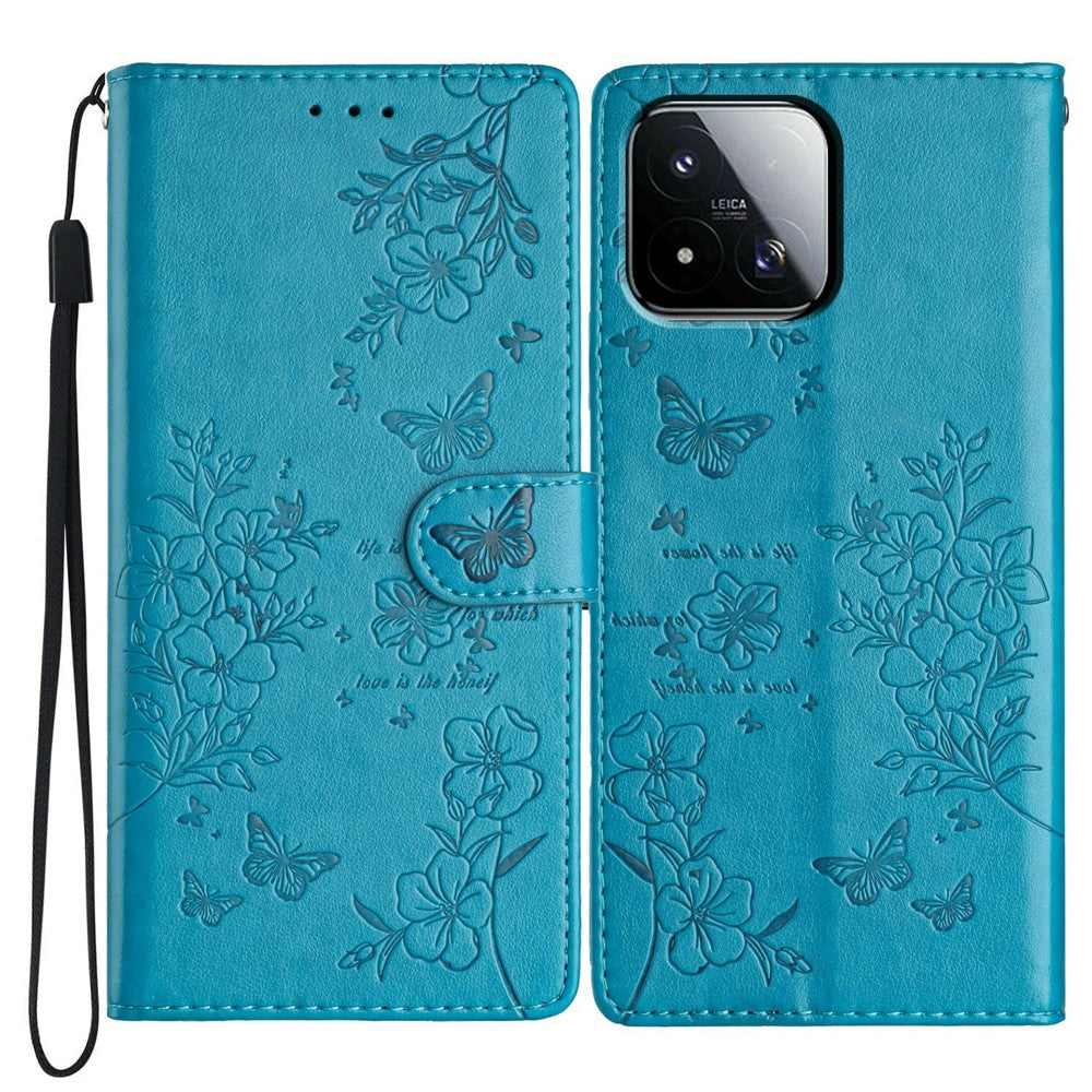 For Xiaomi 17 Max Wallet Phone Case Butterfly Floral Imprint Leather Flip Cover with Strap