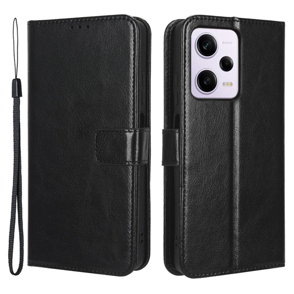 Protective Phone Cover For Xiaomi Redmi Note 12 Pro+ 5G Crazy Horse Texture Magnetic Clasp PU Leather Case Wallet Stand with Strap