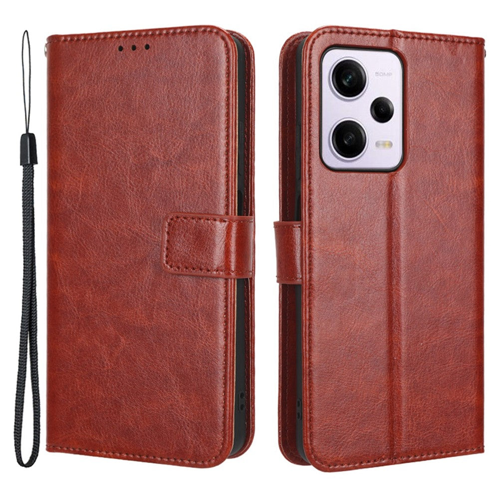 Beskyttende mobilcover til Xiaomi Redmi Note 12 Pro+ 5G, Crazy Horse-tekstur, magnetisk spænde, PU-læderetui, pungfunktion og rem