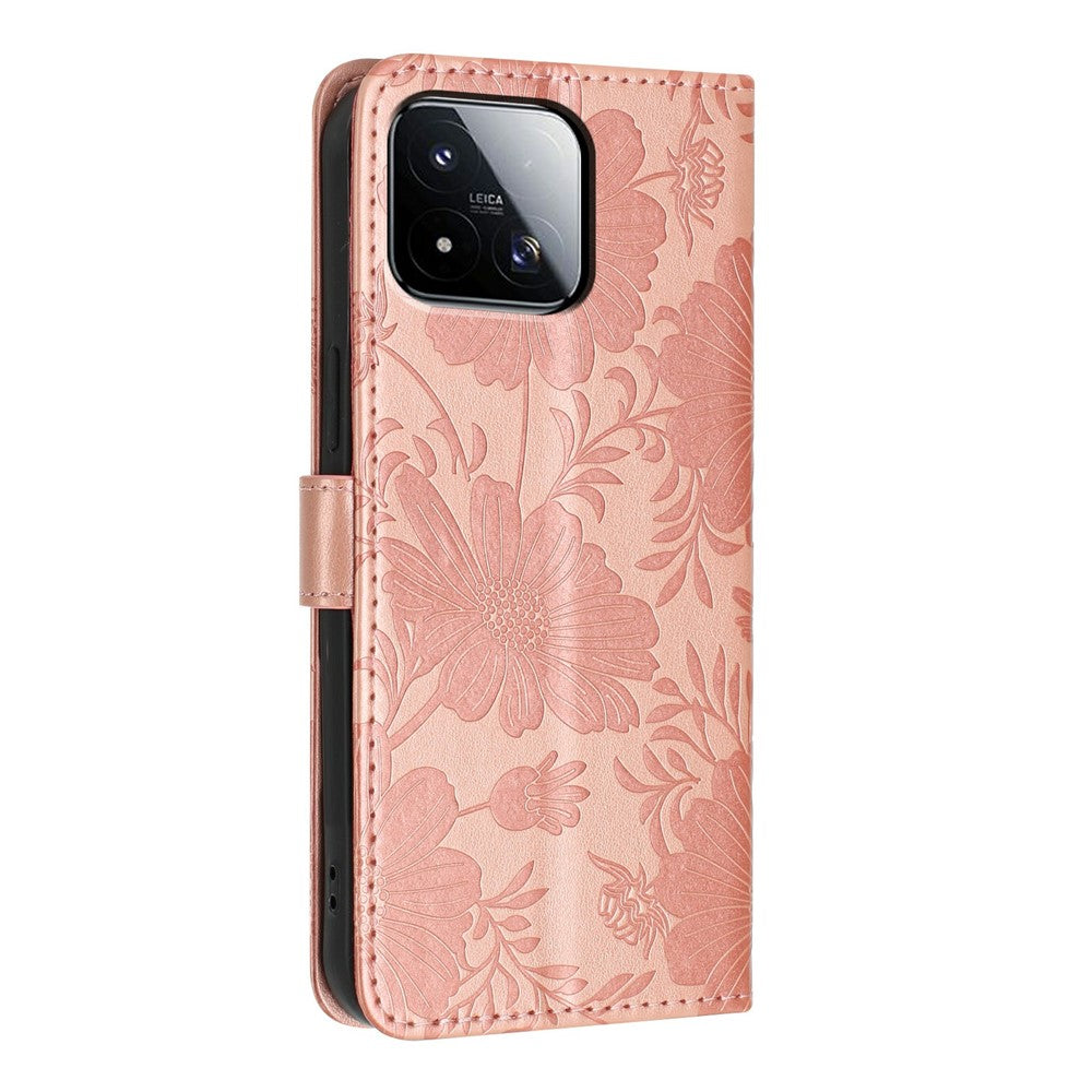 For Xiaomi 17 Max Wallet Case Imprint Floral PU Leather Stand Flip Phone Cover with Wrist Strap