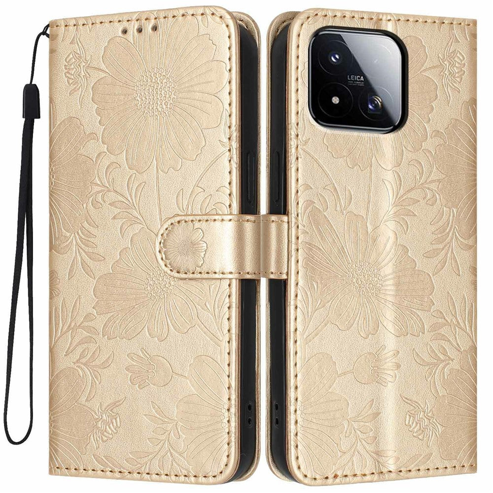 For Xiaomi 17 Max Wallet Case Imprint Floral PU Leather Stand Flip Phone Cover with Wrist Strap