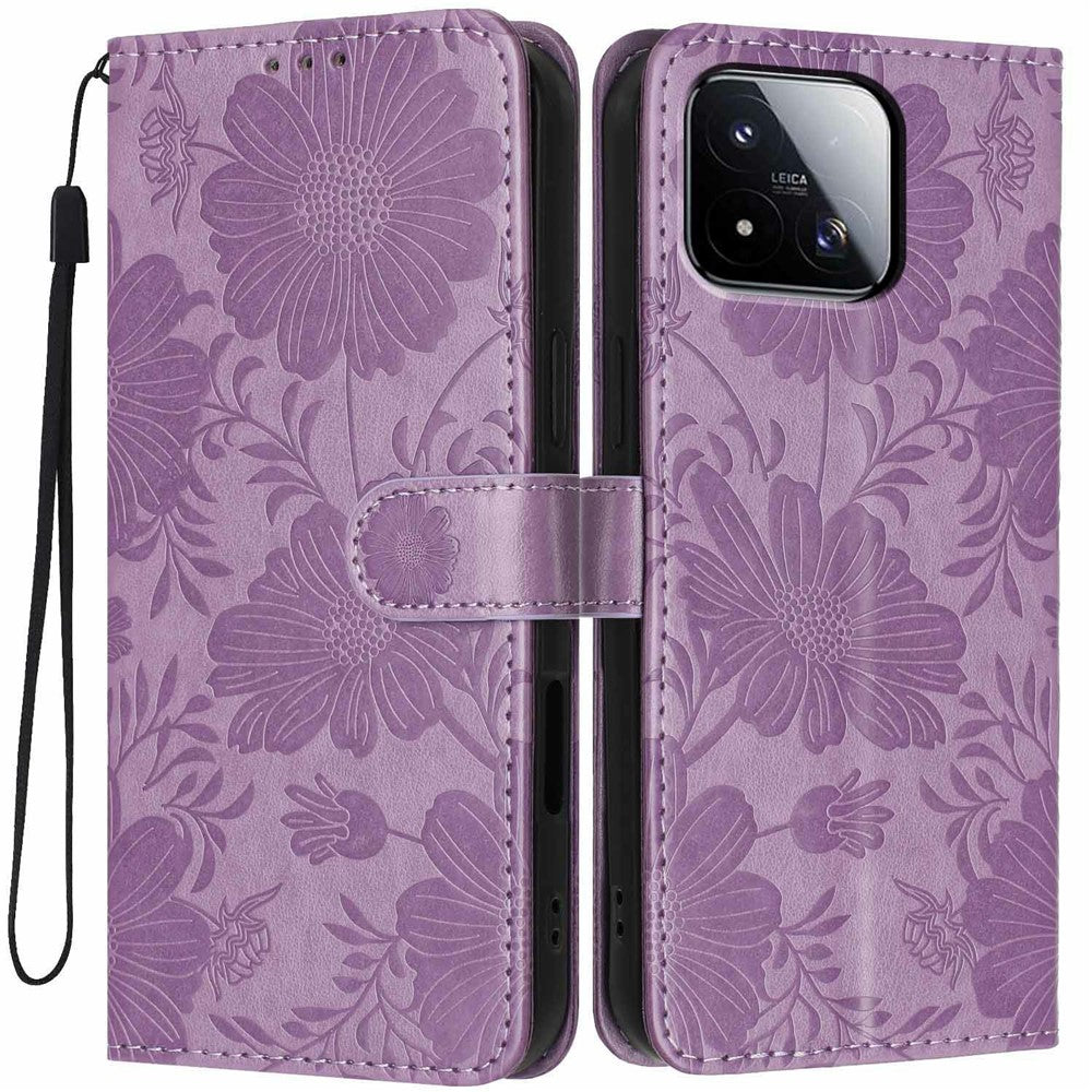 For Xiaomi 17 Max Wallet Case Imprint Floral PU Leather Stand Flip Phone Cover with Wrist Strap