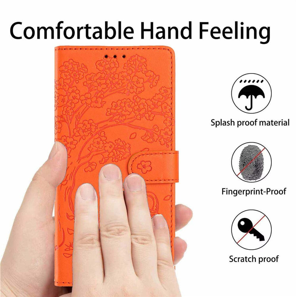 For Xiaomi 17 Max Stand Case Tree-and-Cat Pattern PU Leather Wallet Protective Phone Cover with Wrist Strap