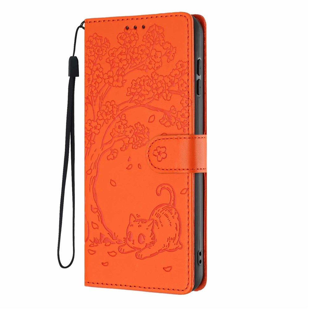 For Xiaomi 17 Max Stand Case Tree-and-Cat Pattern PU Leather Wallet Protective Phone Cover with Wrist Strap