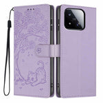 For Xiaomi 17 Max Stand Case Tree-and-Cat Pattern PU Leather Wallet Protective Phone Cover with Wrist Strap