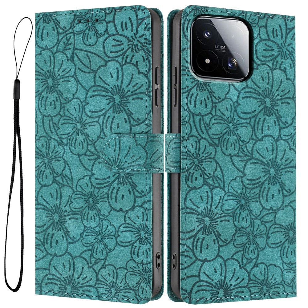 For Xiaomi 17 Max Flip Case Cherry Blossom Pattern Leather Wallet Stand Phone Cover with Wrist Strap