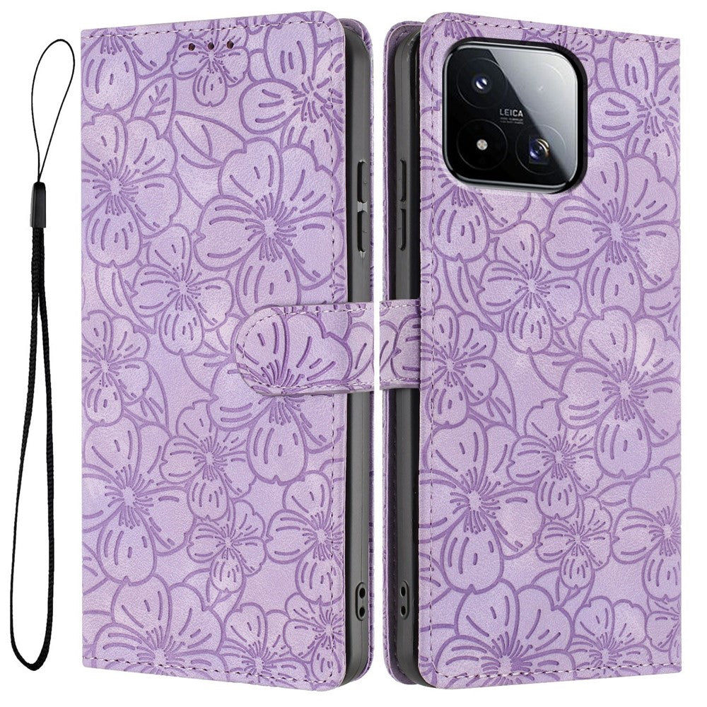 For Xiaomi 17 Max Flip Case Cherry Blossom Pattern Leather Wallet Stand Phone Cover with Wrist Strap