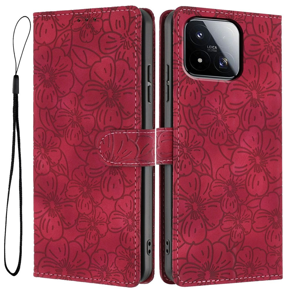 For Xiaomi 17 Max Flip Case Cherry Blossom Pattern Leather Wallet Stand Phone Cover with Wrist Strap