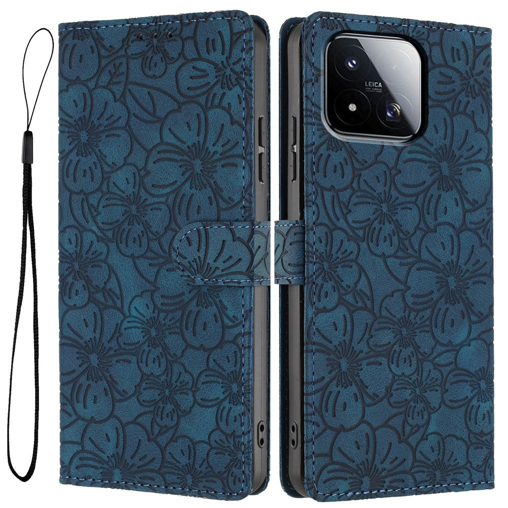 For Xiaomi 17 Max Flip Case Cherry Blossom Pattern Leather Wallet Stand Phone Cover with Wrist Strap