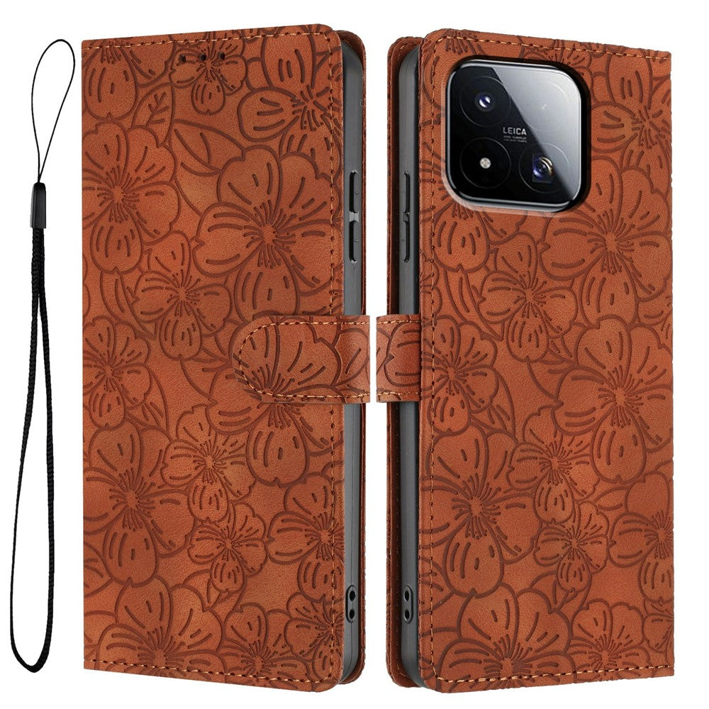 For Xiaomi 17 Max Flip Case Cherry Blossom Pattern Leather Wallet Stand Phone Cover with Wrist Strap