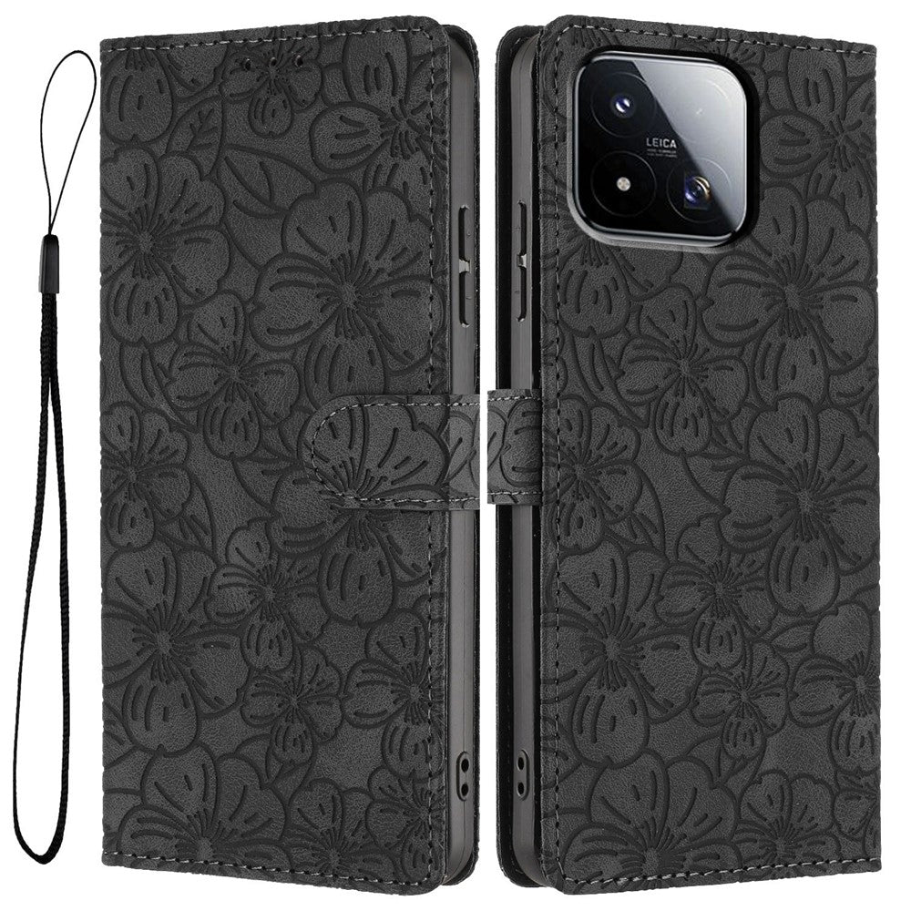 For Xiaomi 17 Max Flip Case Cherry Blossom Pattern Leather Wallet Stand Phone Cover with Wrist Strap