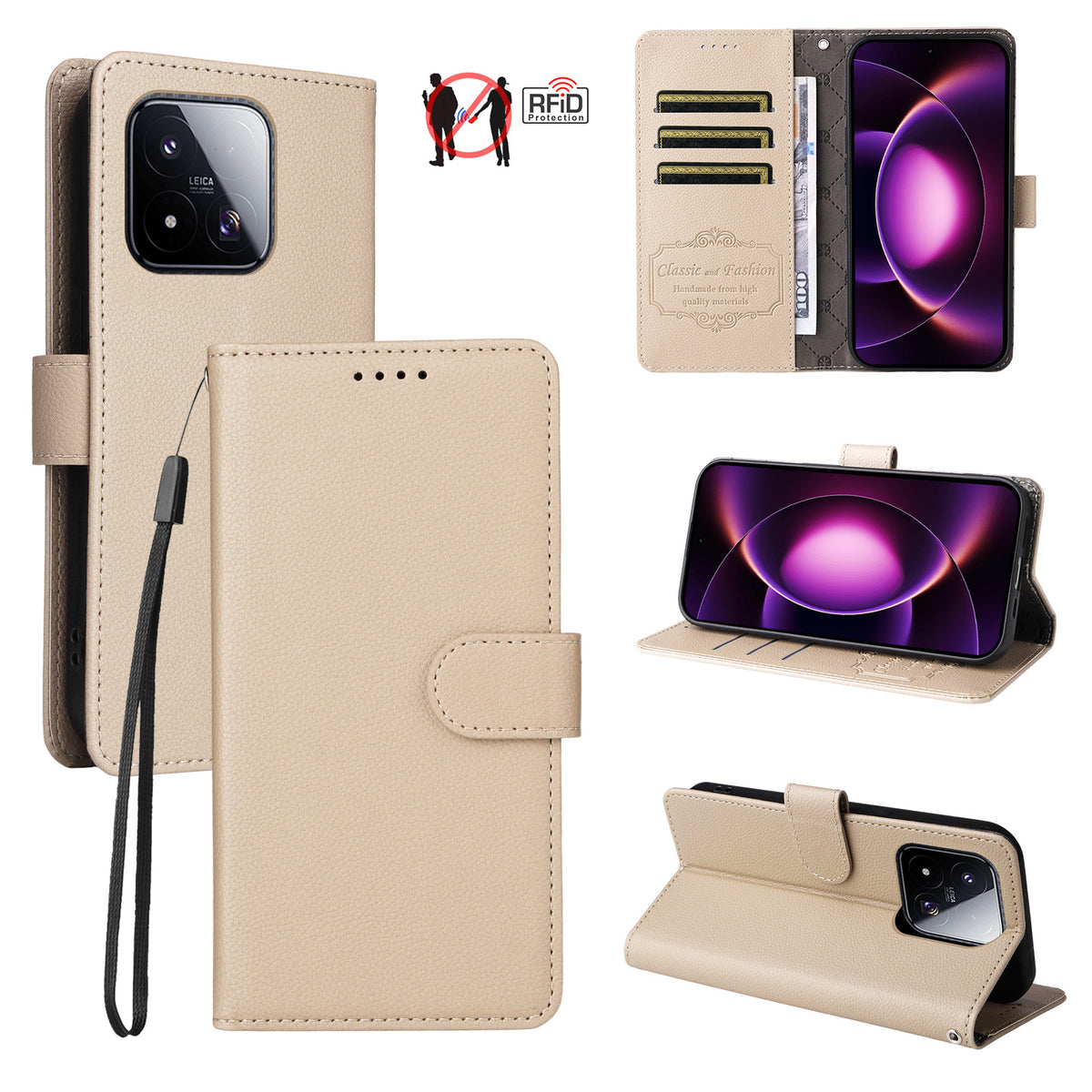 For Xiaomi 17 Max Case RFID Blocking 3 Card Slots PU Leather Phone Cover with Wrist Strap