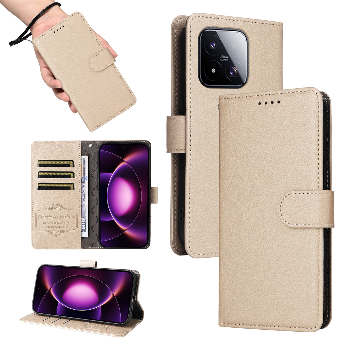 For Xiaomi 17 Max Case RFID Blocking 3 Card Slots PU Leather Phone Cover with Wrist Strap