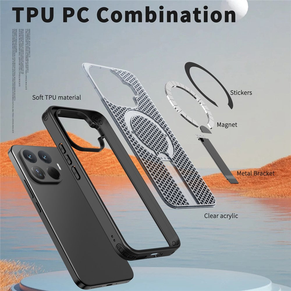 Til Xiaomi 17T Magnetisk Cover Med Støttefod, Gitterstruktur, TPU PC Telefon Bagcover
