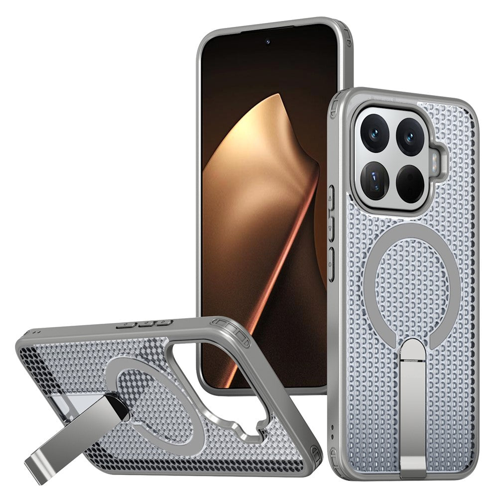 Til Xiaomi 17T Magnetisk Cover Med Støttefod, Gitterstruktur, TPU PC Telefon Bagcover