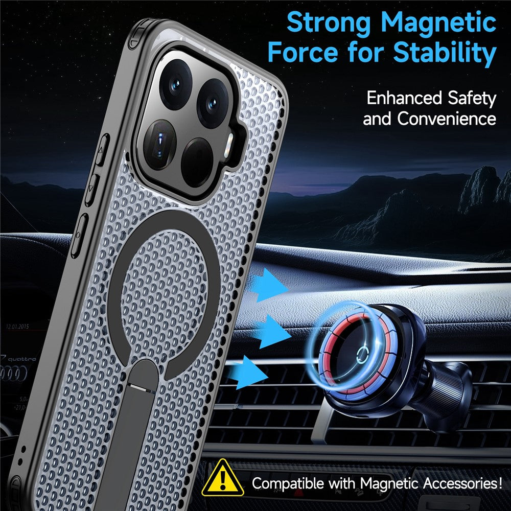 Til Xiaomi 17T Pro Magnetisk Cover Støtteben Gitter Tekstur TPU PC Telefon Bagcover