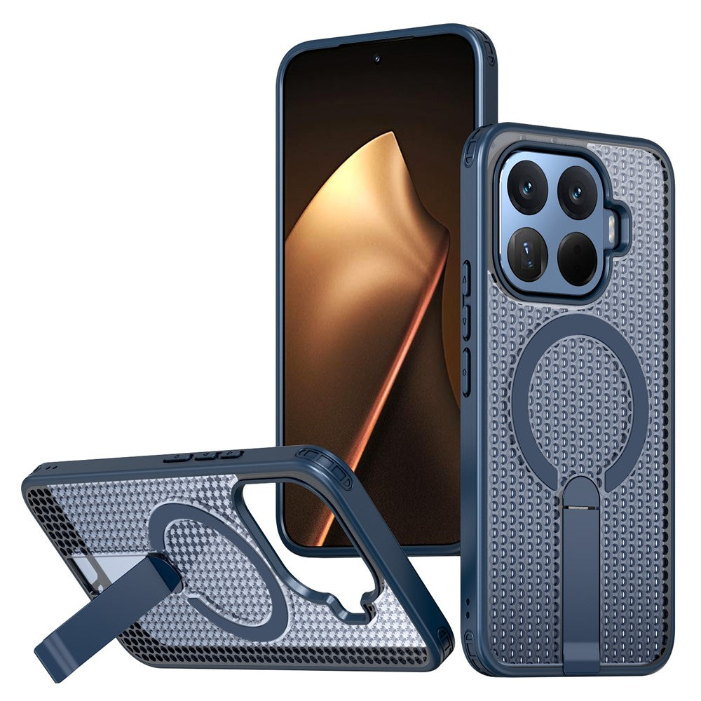 For Xiaomi 17T Pro Magnetic Case Kickstand Grid Texture TPU PC Phone Back Cover