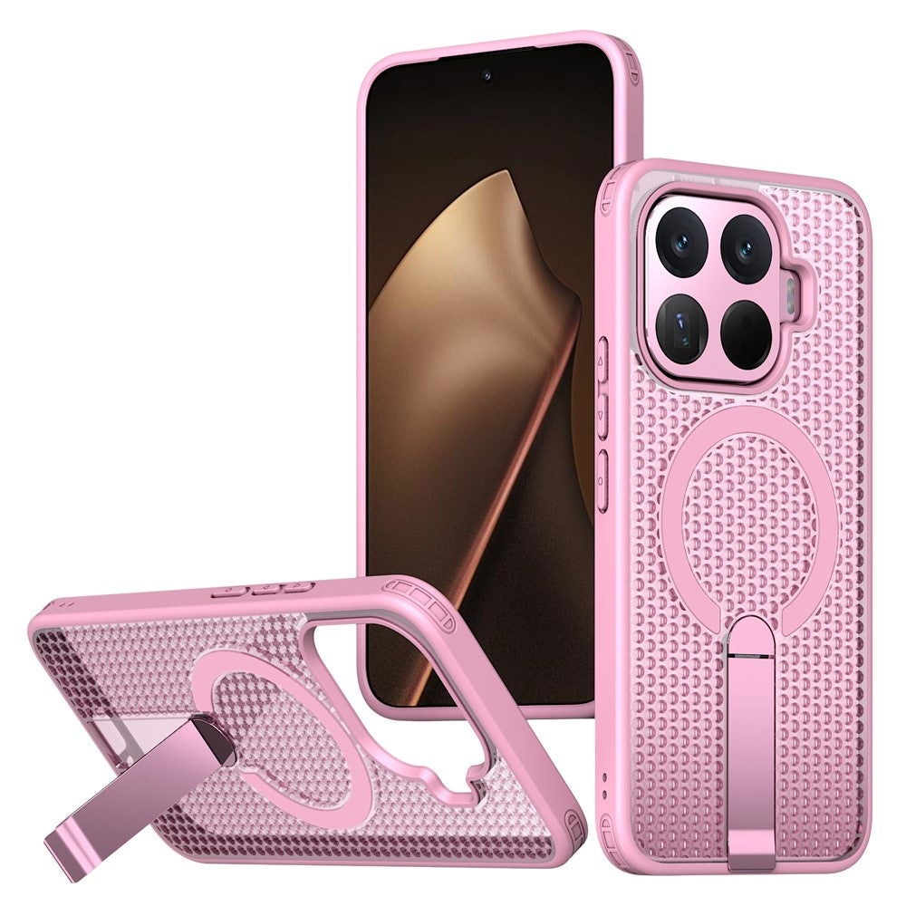 For Xiaomi 17T Pro Magnetic Case Kickstand Grid Texture TPU PC Phone Back Cover
