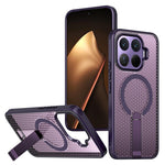For Xiaomi 17T Pro Magnetic Case Kickstand Grid Texture TPU PC Phone Back Cover